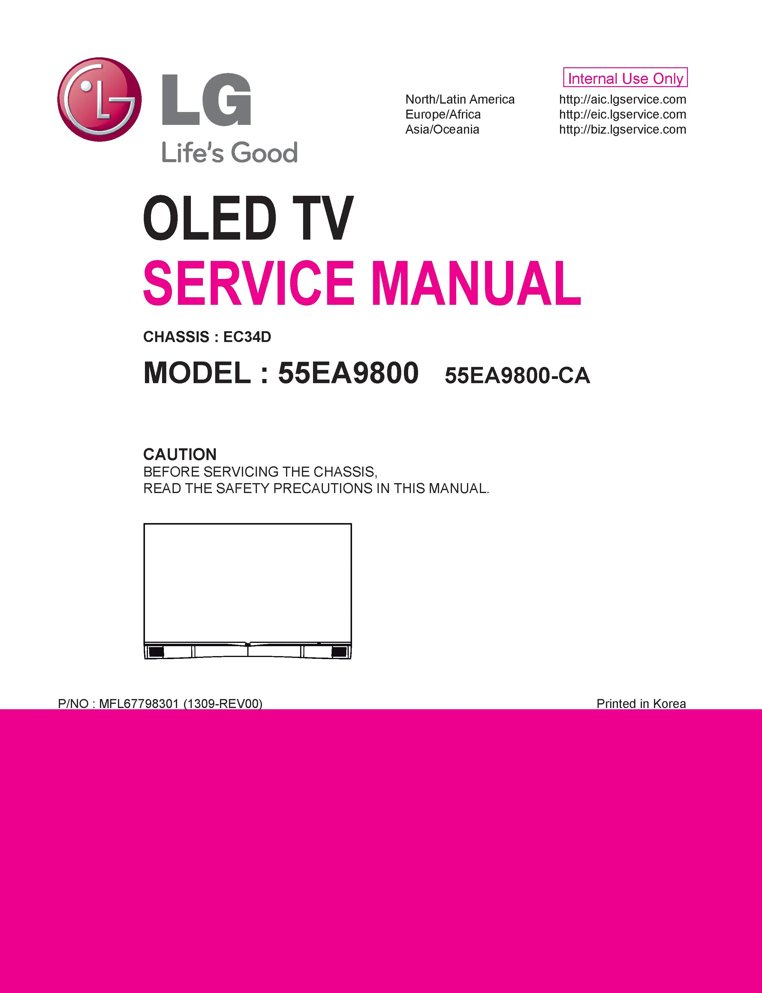 Lg 55ea9800 ca service manual cover with photo's of Beko dryers, model code and contents