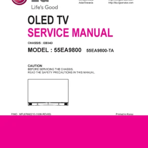 Lg 55ea9800 ta service manual cover with photo's of Beko dryers, model code and contents