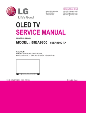 Lg 55ea9800 ta service manual cover with photo's of Beko dryers, model code and contents