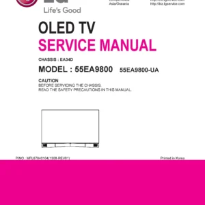 Lg 55ea9800 ua service manual cover with photo's of Beko dryers, model code and contents