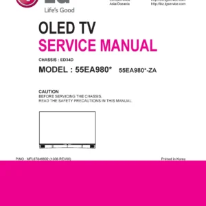 Lg 55ea980w service manual cover with photo's of Beko dryers, model code and contents