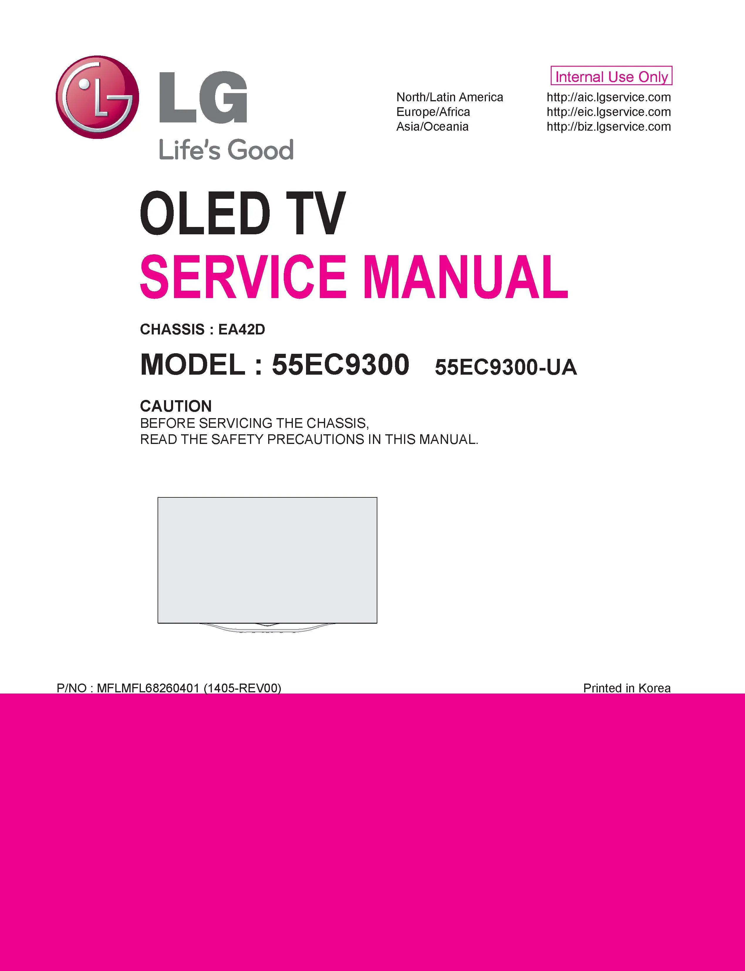 Lg 55ec9300 service manual cover with photo's of Beko dryers, model code and contents