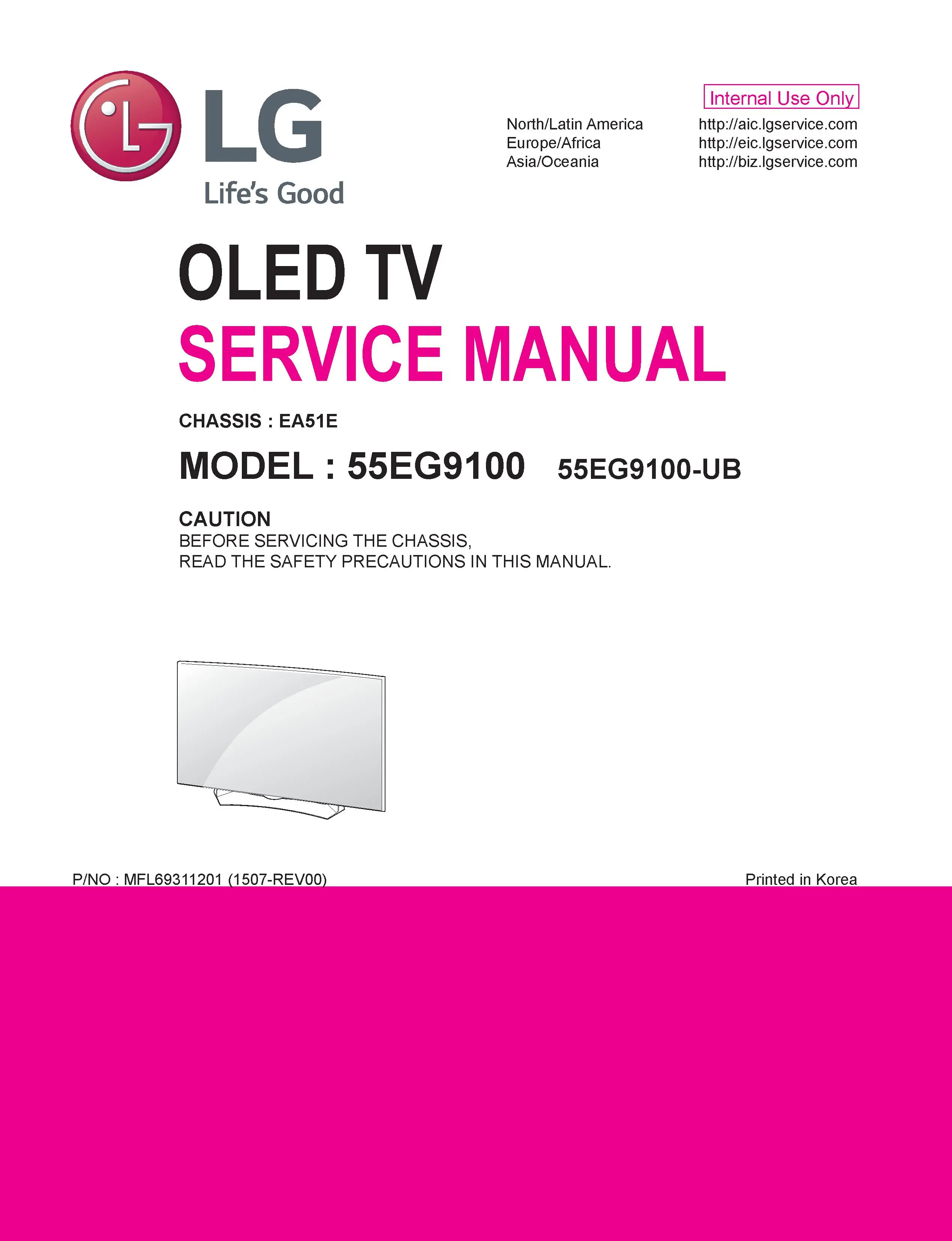 Lg 55eg9100 service manual cover with photo's of Beko dryers, model code and contents