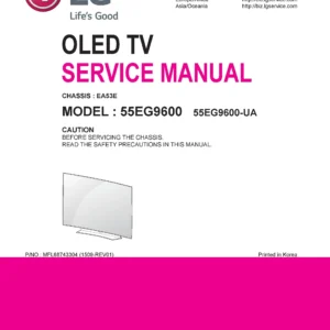 Lg 55eg9600 service manual cover with photo's of Beko dryers, model code and contents