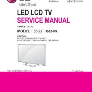 Lg 55g2 ug service manual cover with photo's of Beko dryers, model code and contents