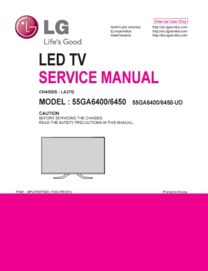 Lg 55ga6450 ud service manual cover with photo's of Beko dryers, model code and contents