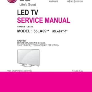 Lg 55la6910 tb service manual cover with photo's of Beko dryers, model code and contents