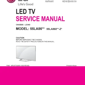 Lg 55la860v service manual cover with photo's of Beko dryers, model code and contents