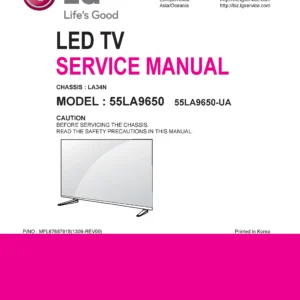 Lg 55la9650 ua service manual cover with photo's of Beko dryers, model code and contents