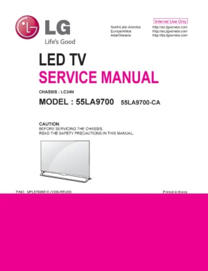 Lg 55la9700 ca service manual cover with photo's of Beko dryers, model code and contents