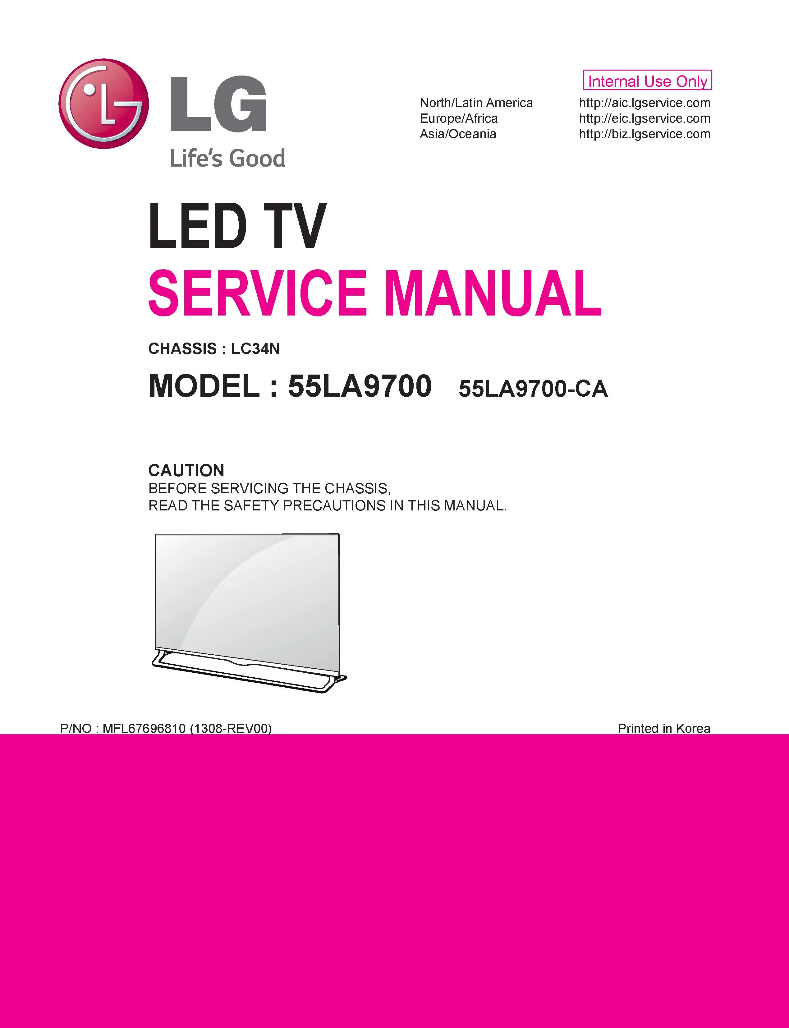 Lg 55la9700 ca service manual cover with photo's of Beko dryers, model code and contents