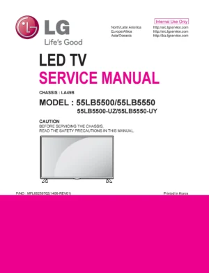 Lg 55lb5550 service manual cover with photo's of Beko dryers, model code and contents
