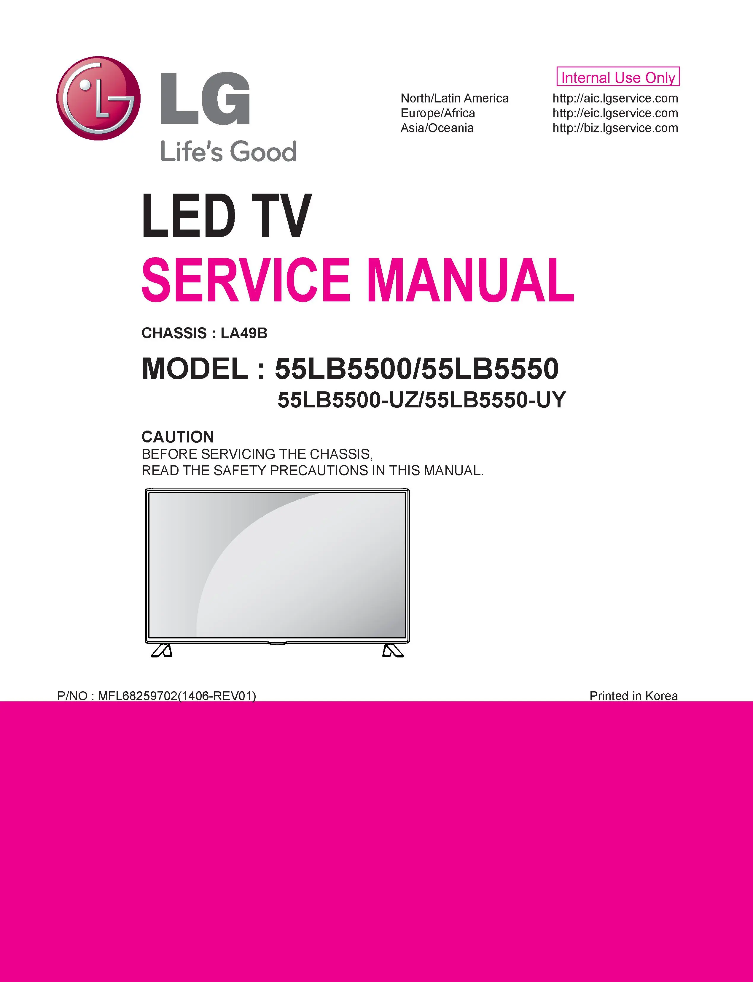 Lg 55lb5550 service manual cover with photo's of Beko dryers, model code and contents