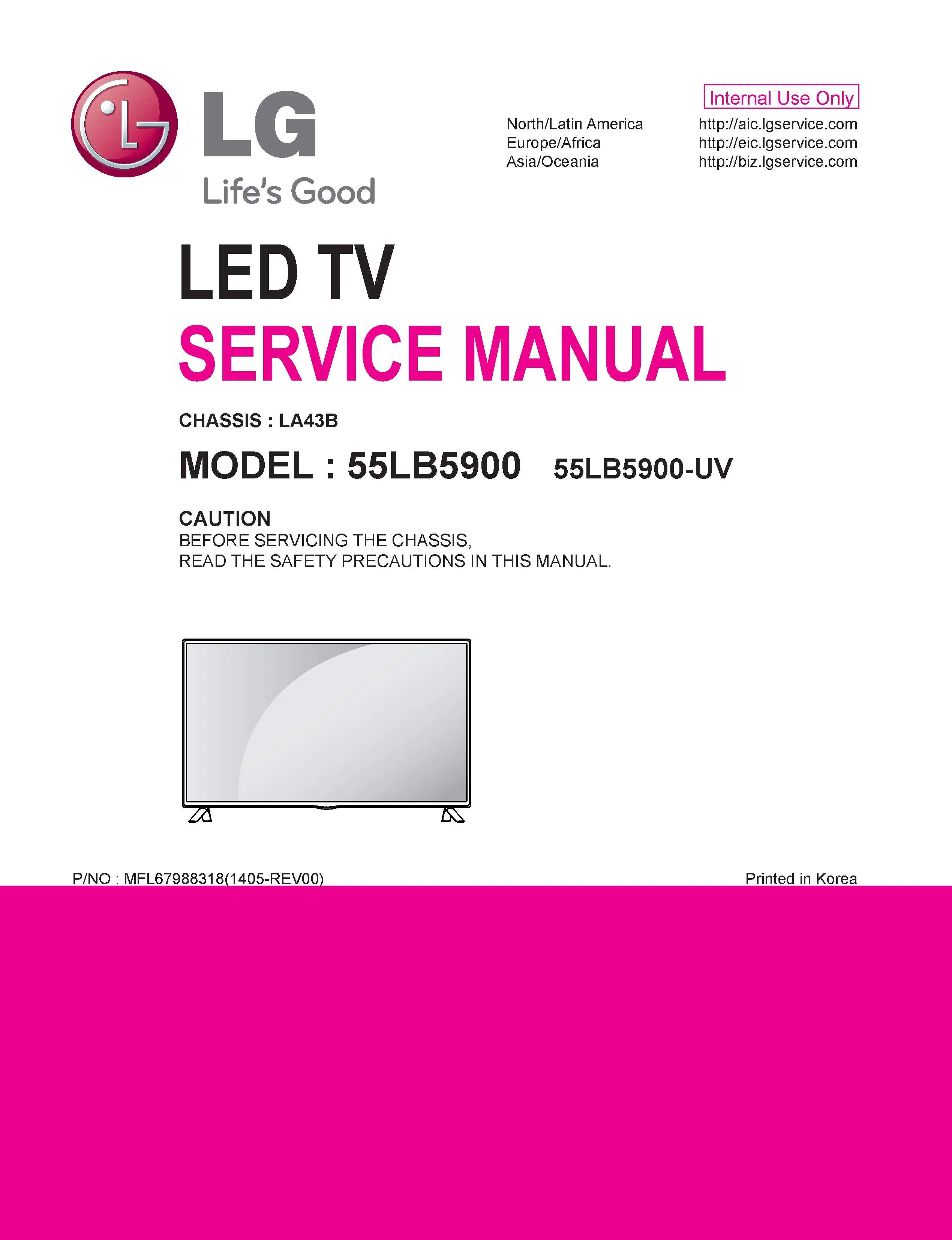 Lg 55lb5900 service manual cover with photo's of Beko dryers, model code and contents