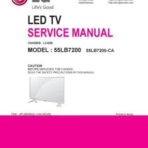 Lg 55lb7200 ca service manual cover with photo's of Beko dryers, model code and contents