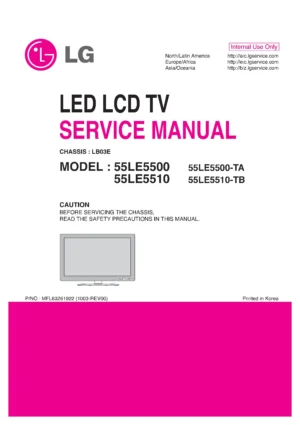 Lg 55le5500 55le5510 service manual cover with photo's of Beko dryers, model code and contents