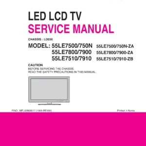 Lg 55le7500 55le750n 55le7510 55le7800 55le7900 55le7910 service manual cover with photo's of Beko dryers, model code and contents