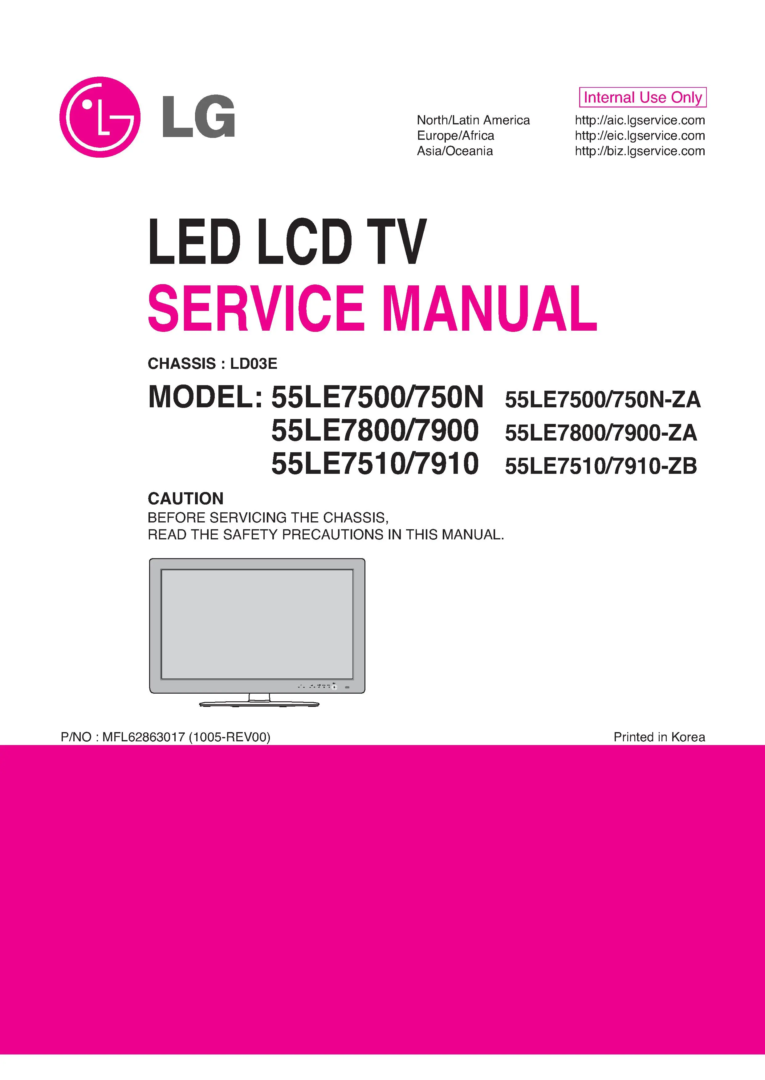 Lg 55le7500 55le750n 55le7510 55le7800 55le7900 55le7910 service manual cover with photo's of Beko dryers, model code and contents