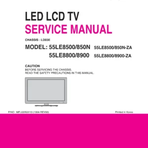 Lg 55le8500 55le850n 55le8800 55le8900 service manual cover with photo's of Beko dryers, model code and contents