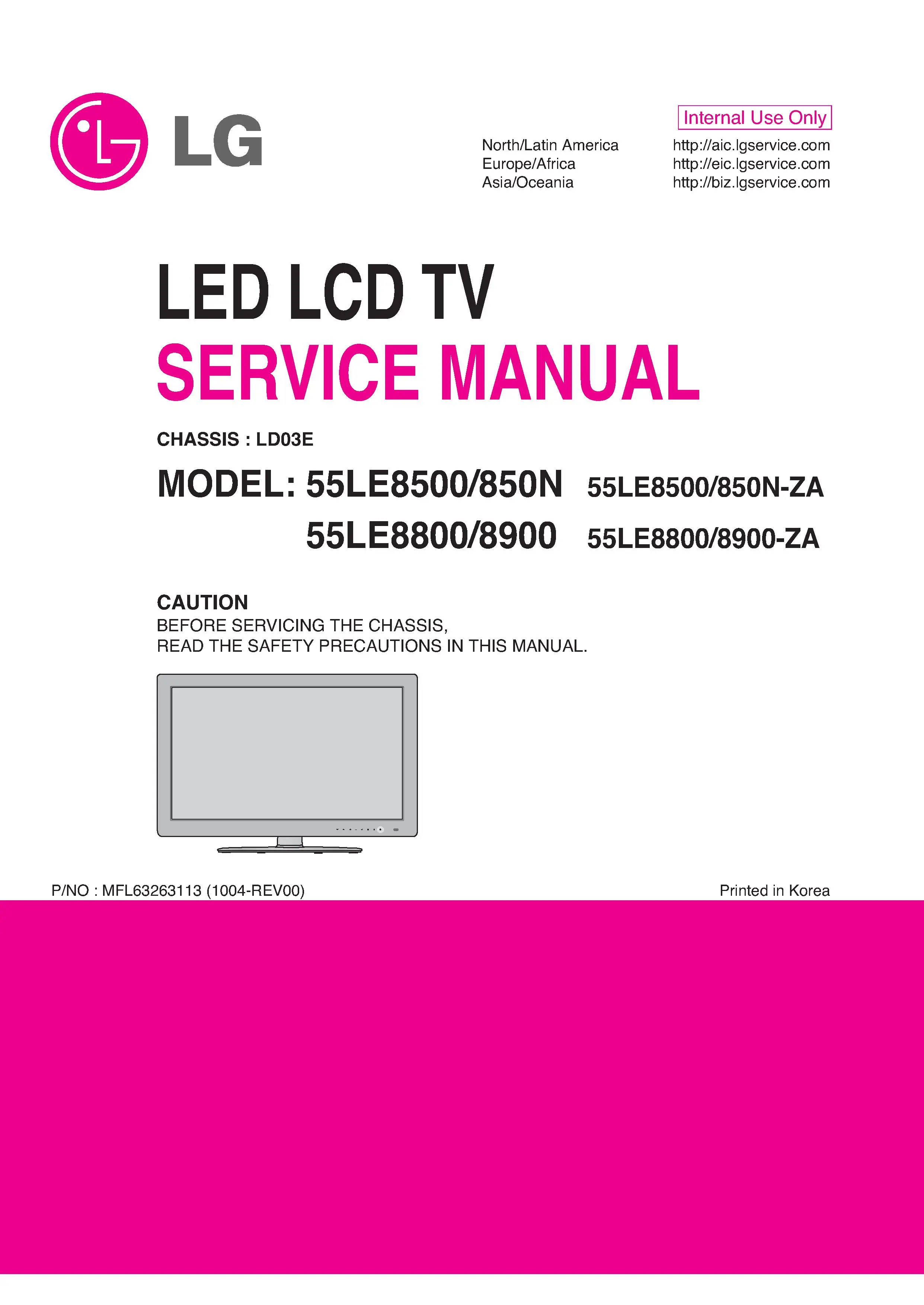 Lg 55le8500 55le850n 55le8800 55le8900 service manual cover with photo's of Beko dryers, model code and contents