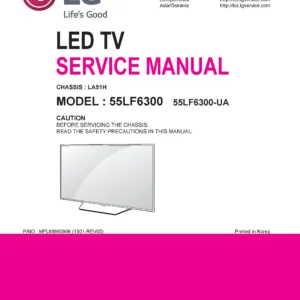 Lg 55lf6300 service manual cover with photo's of Beko dryers, model code and contents