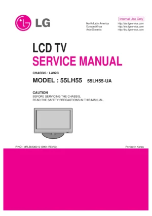Lg 55lh55 55lh55 ua service manual cover with photo's of Beko dryers, model code and contents