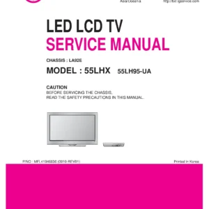 Lg 55lhx 55lh95 ua service manual cover with photo's of Beko dryers, model code and contents