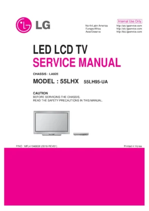 Lg 55lhx 55lh95 ua service manual cover with photo's of Beko dryers, model code and contents