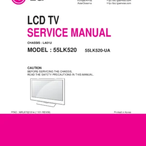 Lg 55lk520 service manual cover with photo's of Beko dryers, model code and contents