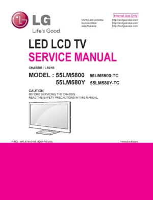 Lg 55lm5800 tc service manual cover with photo's of Beko dryers, model code and contents
