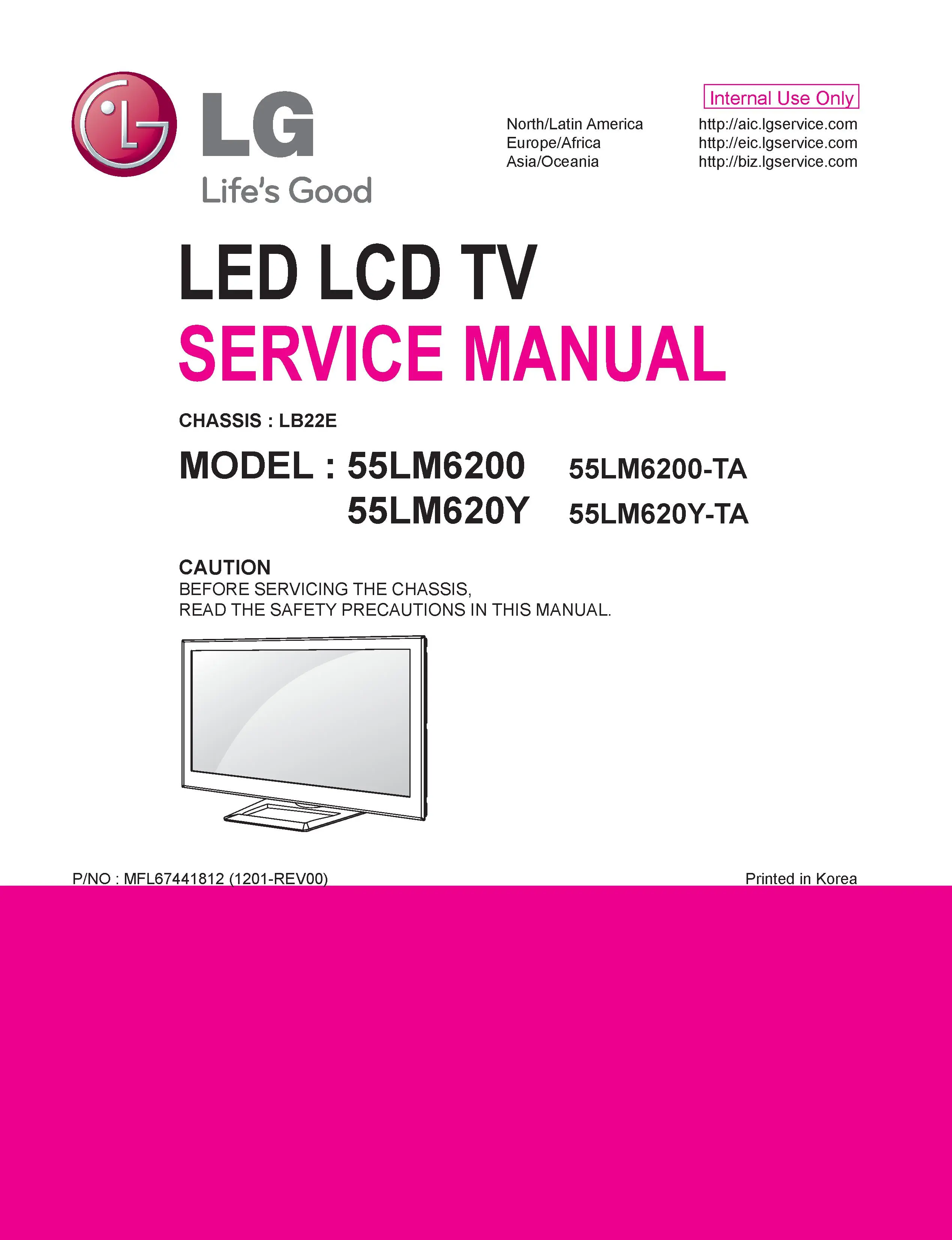 Lg 55lm6200 ta service manual cover with photo's of Beko dryers, model code and contents