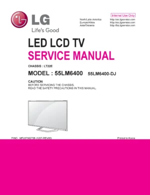 Lg 55lm6400 dj service manual cover with photo's of Beko dryers, model code and contents