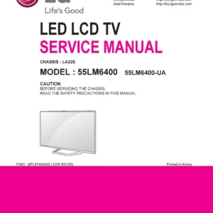 Lg 55lm6400 ua service manual cover with photo's of Beko dryers, model code and contents