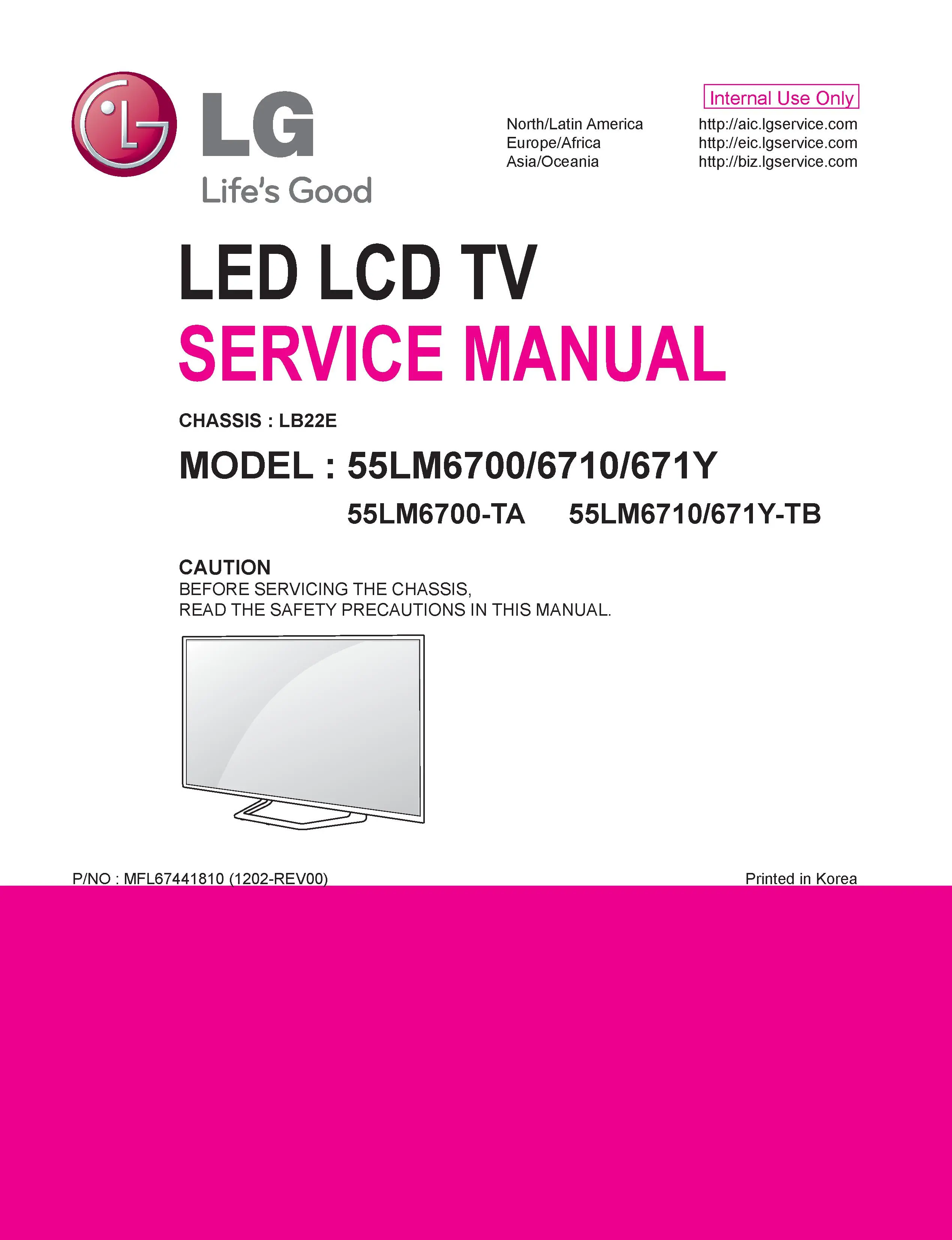 Lg 55lm6700 ta service manual cover with photo's of Beko dryers, model code and contents