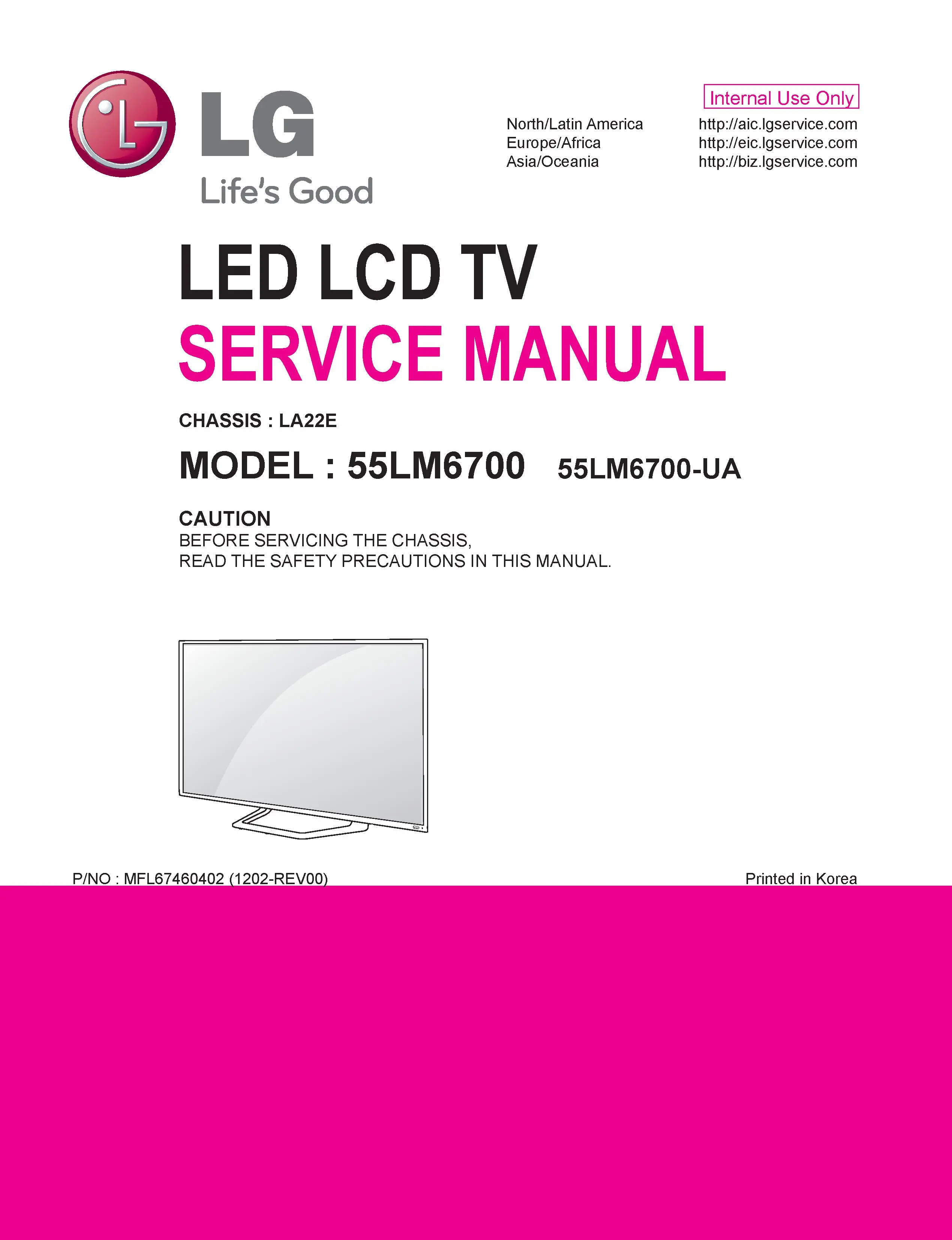 Lg 55lm6700 ua service manual cover with photo's of Beko dryers, model code and contents