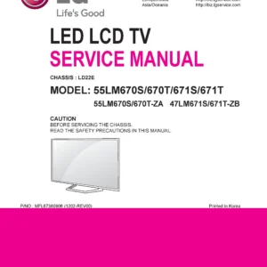Lg 55lm671s service manual cover with photo's of Beko dryers, model code and contents