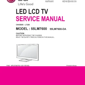 Lg 55lm7600 da service manual cover with photo's of Beko dryers, model code and contents