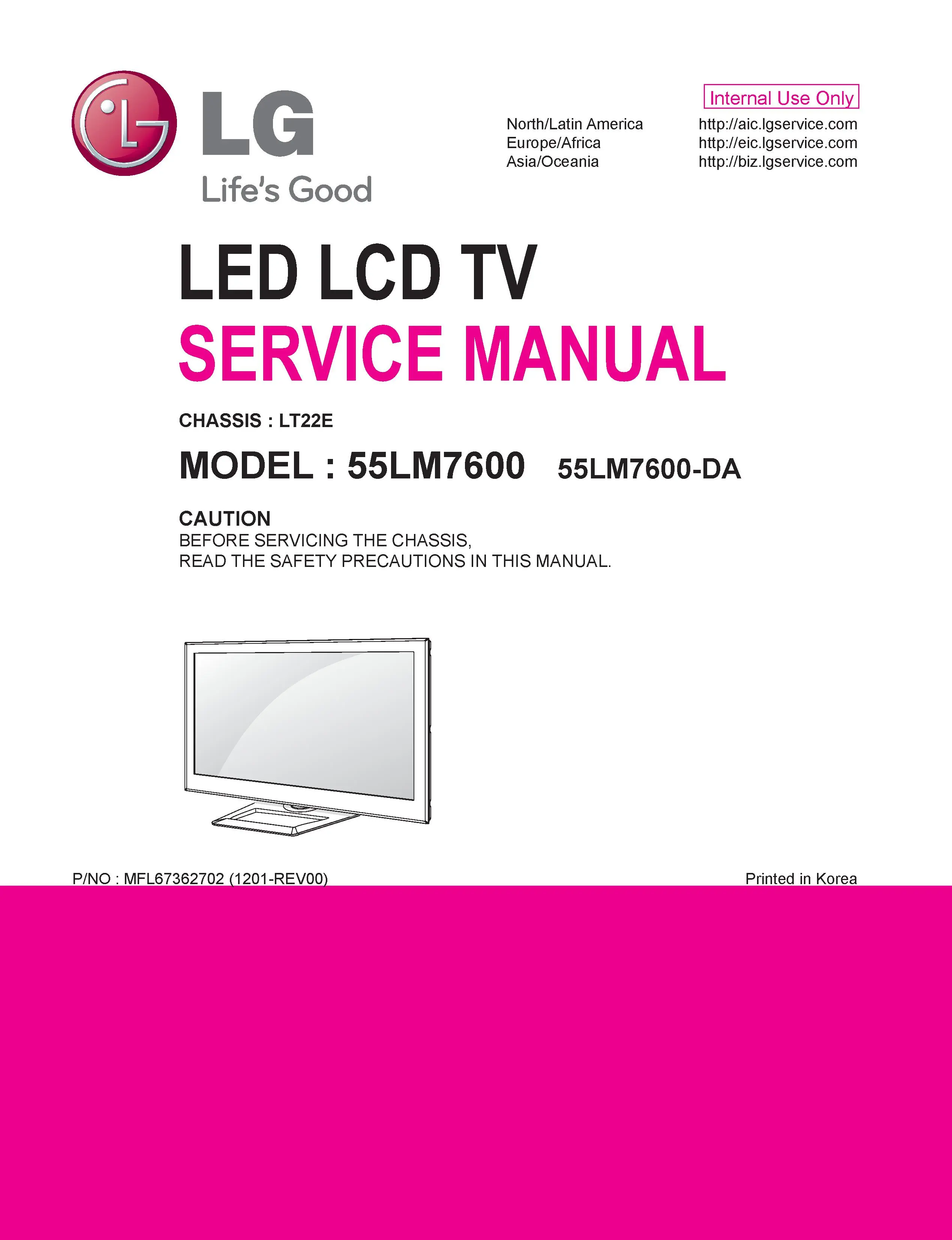 Lg 55lm7600 da service manual cover with photo's of Beko dryers, model code and contents