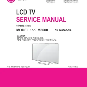 Lg 55lm8600 ca service manual cover with photo's of Beko dryers, model code and contents