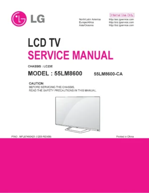 Lg 55lm8600 ca service manual cover with photo's of Beko dryers, model code and contents