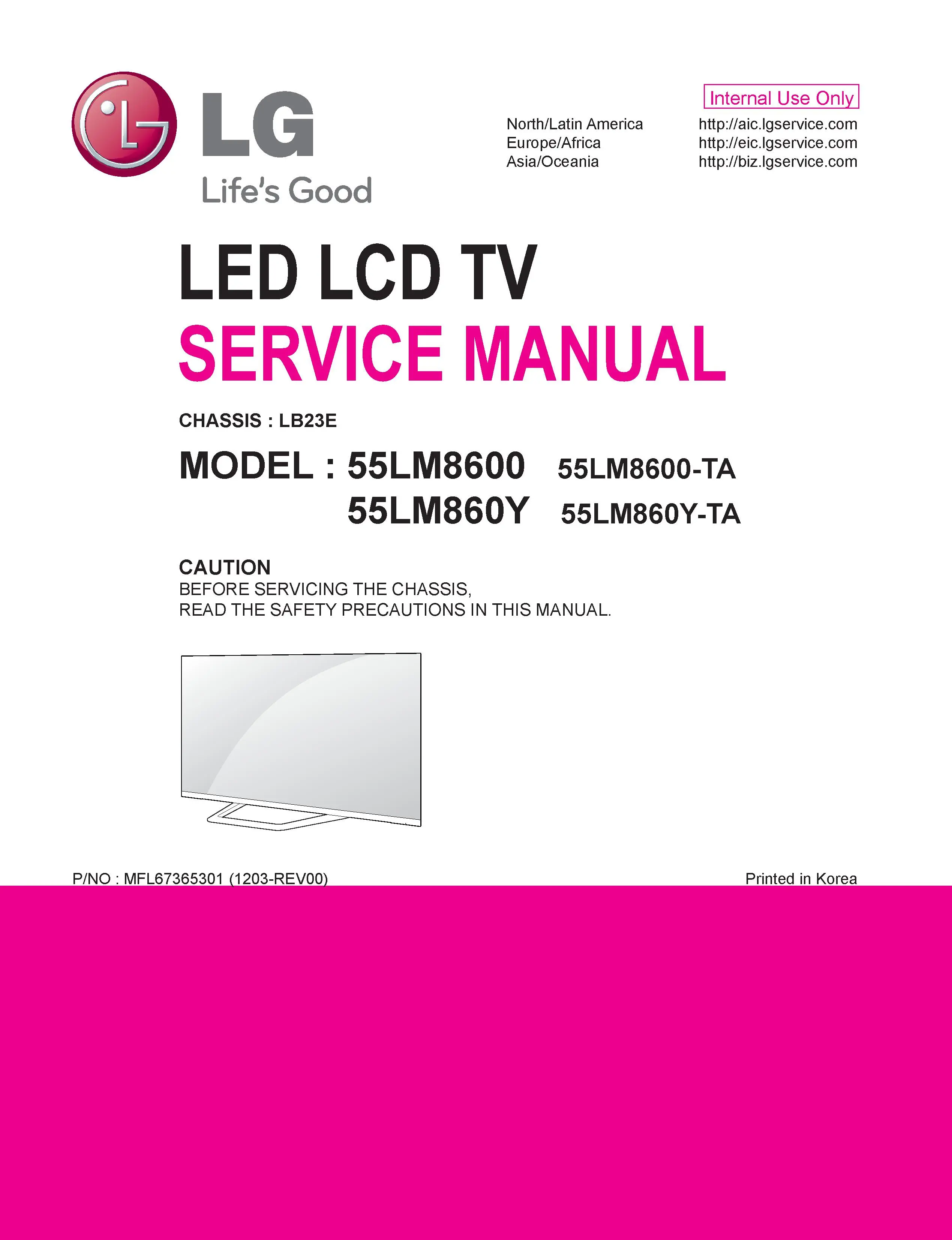 Lg 55lm8600 ta service manual cover with photo's of Beko dryers, model code and contents
