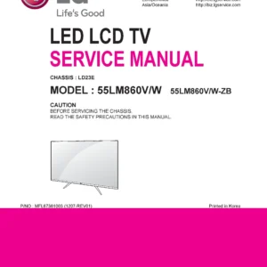 Lg 55lm860v service manual cover with photo's of Beko dryers, model code and contents