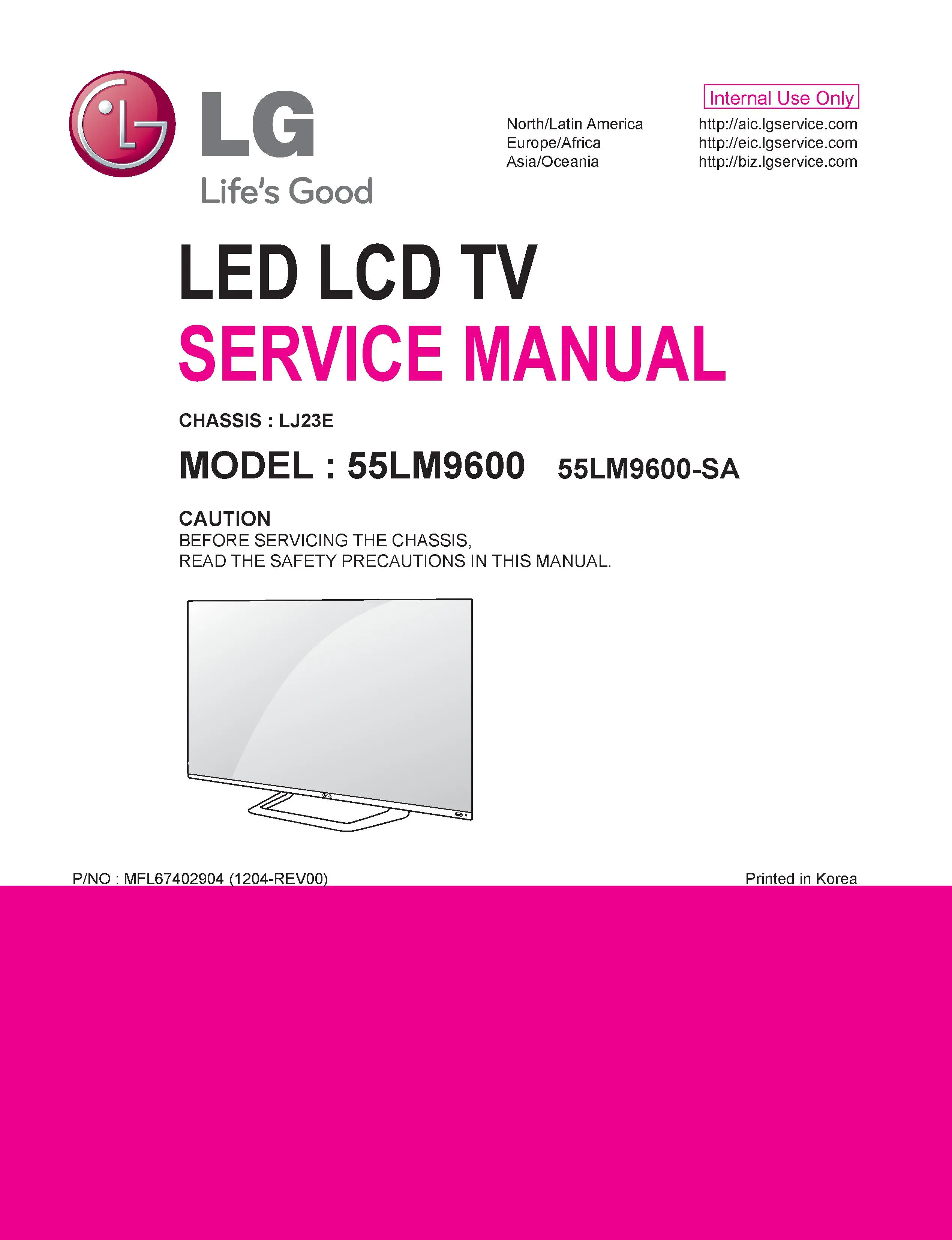 Lg 55lm9600 sa service manual cover with photo's of Beko dryers, model code and contents