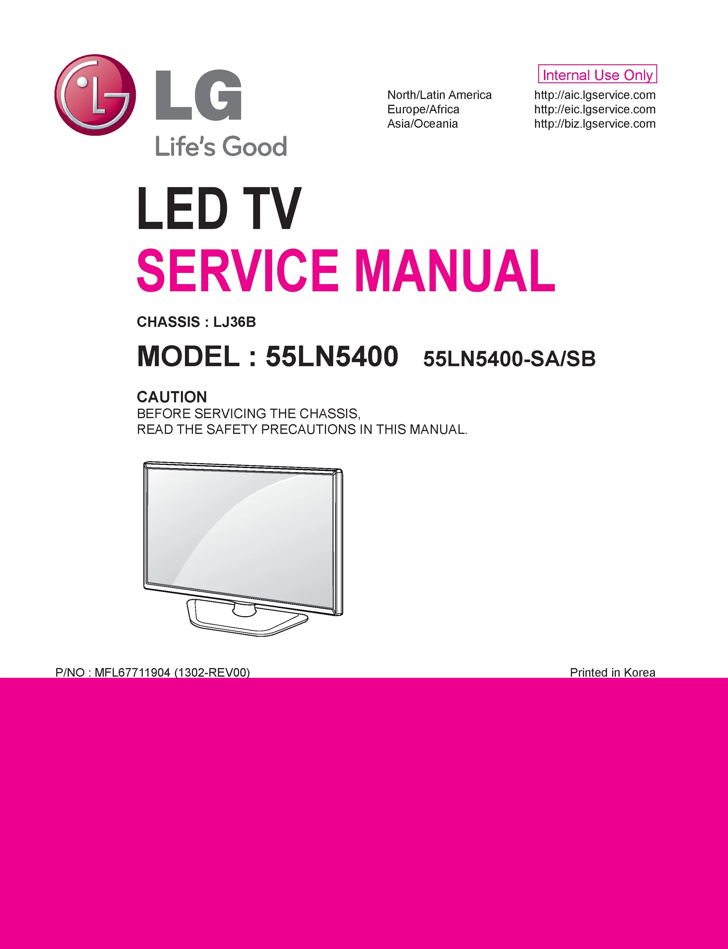 Lg 55ln5400 sa service manual cover with photo's of Beko dryers, model code and contents