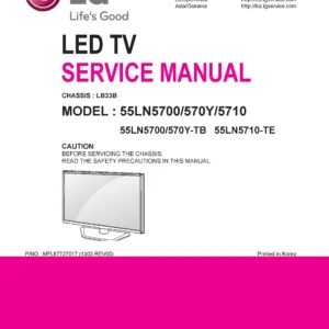 Lg 55ln5700 tb service manual cover with photo's of Beko dryers, model code and contents