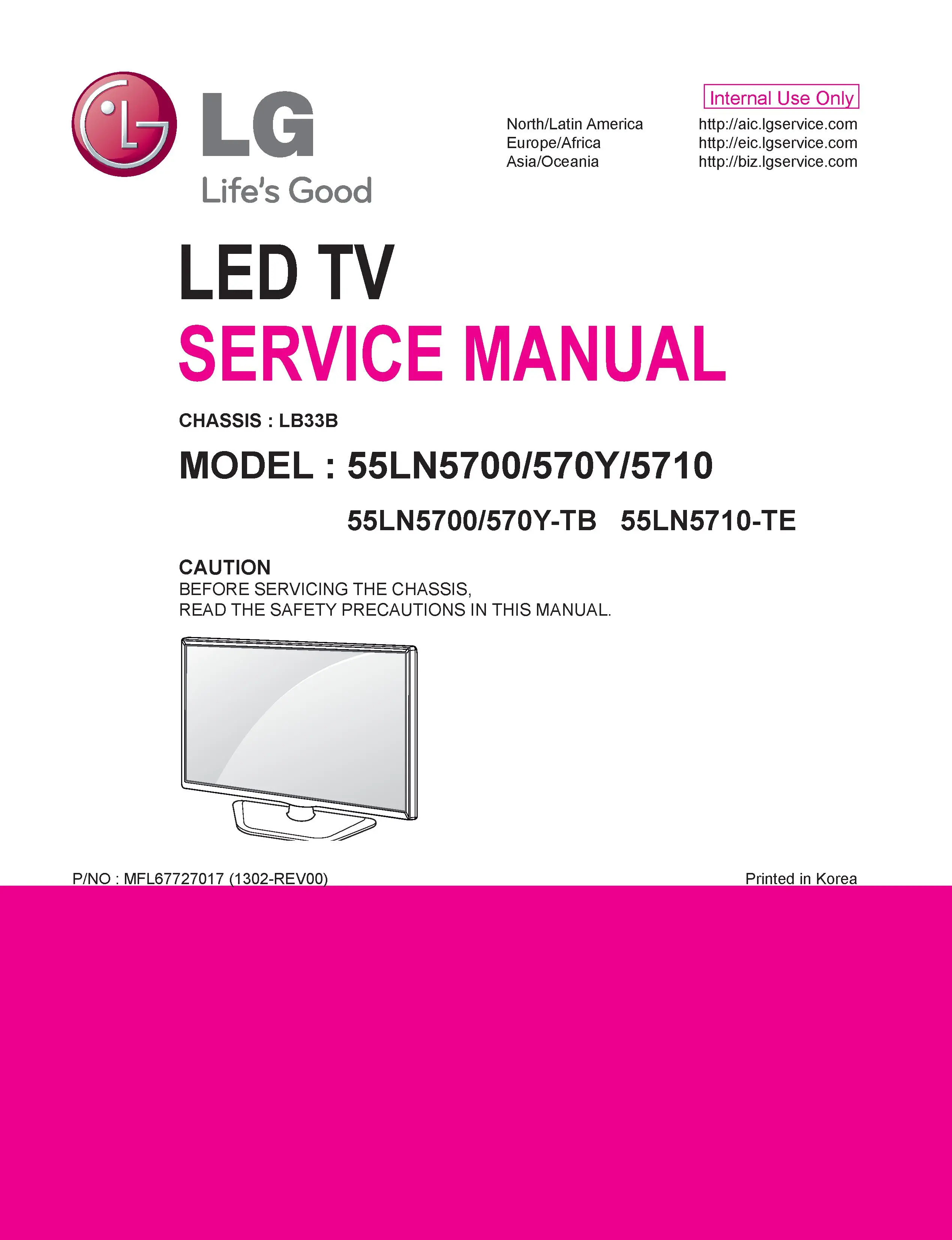 Lg 55ln5710 service manual cover with photo's of Beko dryers, model code and contents