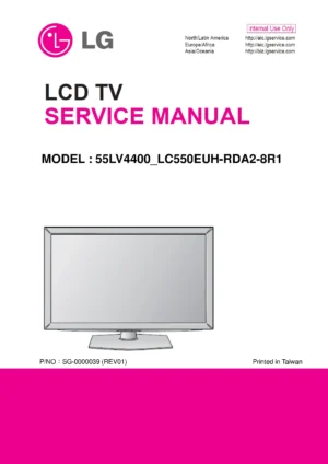 Lg 55lv4400 service manual cover with photo's of Beko dryers, model code and contents