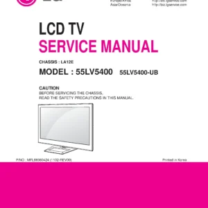 Lg 55lv5400 ub service manual cover with photo's of Beko dryers, model code and contents