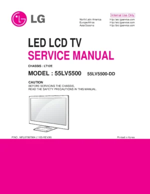 Lg 55lv5500 dd service manual cover with photo's of Beko dryers, model code and contents