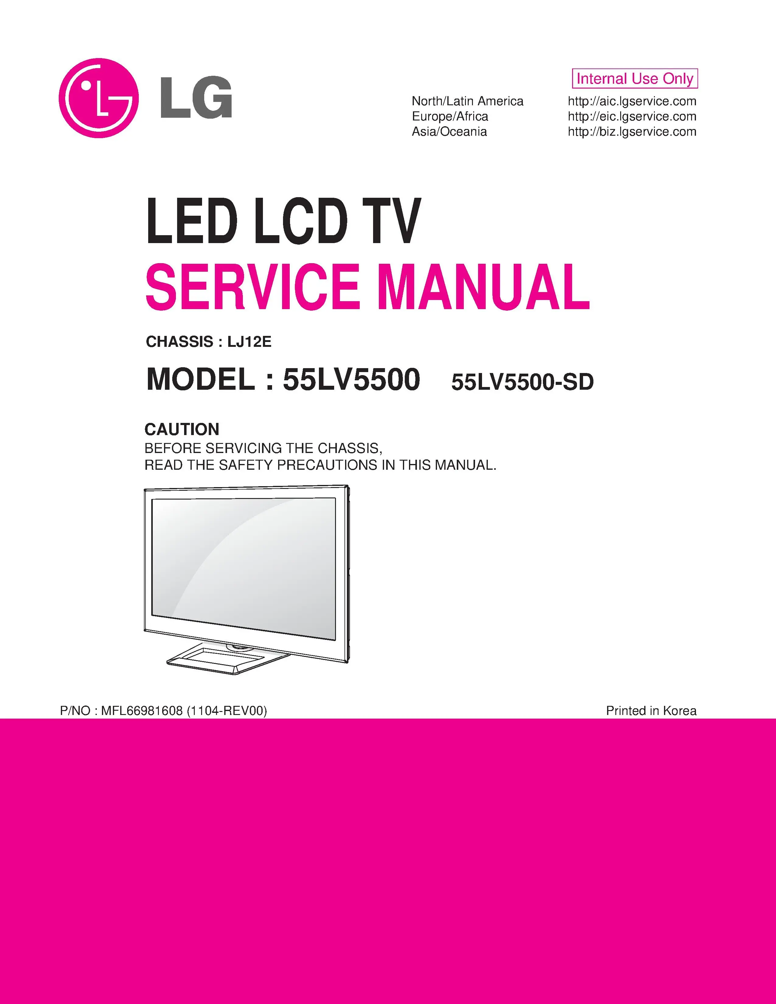 Lg 55lv5500 sd service manual cover with photo's of Beko dryers, model code and contents